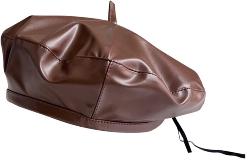 MINGSEECESS Women PU Leather French Black Beret Hat Causal Beanie Hat - Image 2